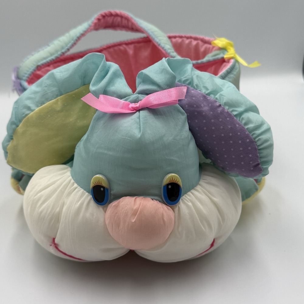 1989 TL Toys Pastel Bunny Plush‎ Tote Basket Pink Liner Kids Easter Vintage